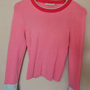 Alice + Olivia Pink and Red Ribbed Long Sleeve Top